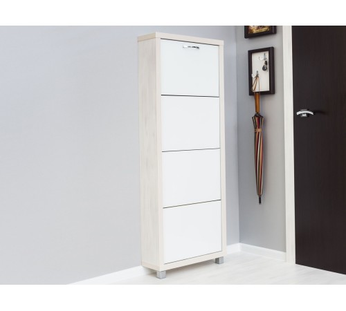 Обувница Люкс 4, выбеленное дерево/стекло белое