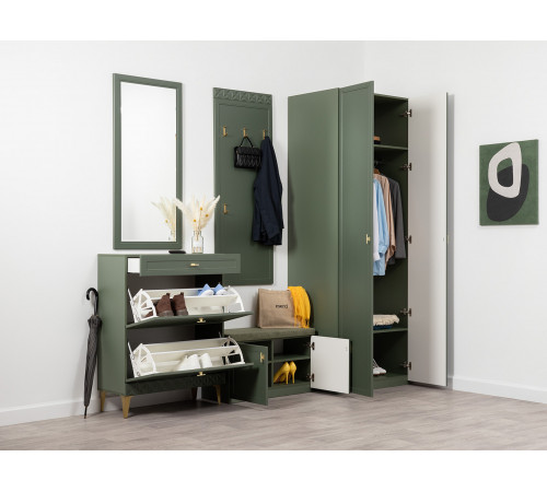 Обувница 3 ящ Марион 16.134, дымчатый зеленый/олива шагрень/белый