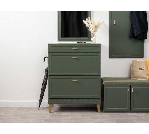 Обувница 3 ящ Марион 16.134, дымчатый зеленый/олива шагрень/белый