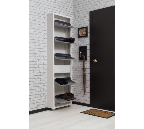 Обувница Люкс Плюс 5, Белый шагрень/стекло белое