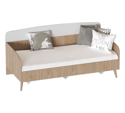 Кровать Калгари 90х200, дуб светлый натуральный/белый матовый