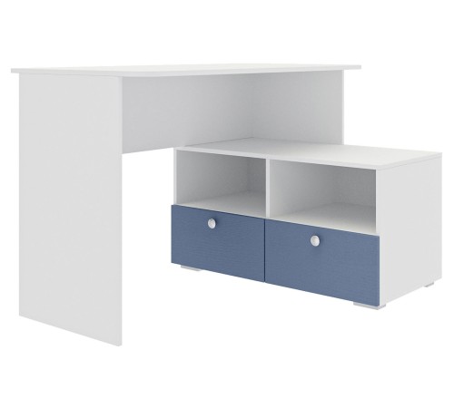 Стол письменный угловой Абрис 2 ящ 332.09, дуб адриатика синий/белый