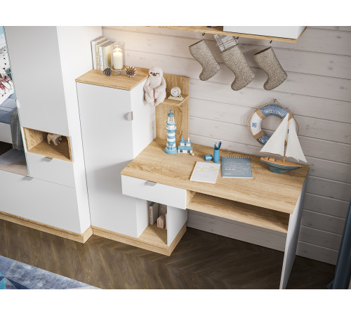 Стол письменный Юкка, белый/дуб сонома