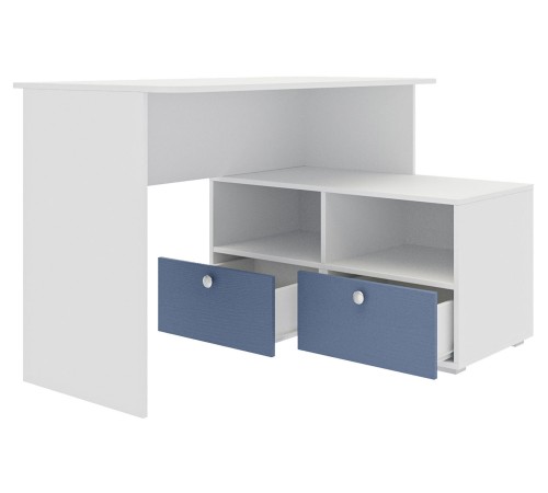 Стол письменный угловой Абрис 2 ящ 332.09, дуб адриатика синий/белый