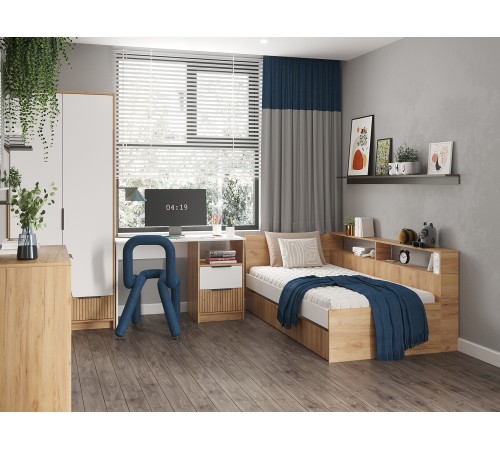 АЖ6 981 Стол письменный Ивис, дуб крафт золотой/белый