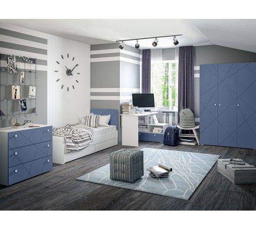 Стол письменный угловой Абрис 2 ящ 332.09, дуб адриатика синий/белый