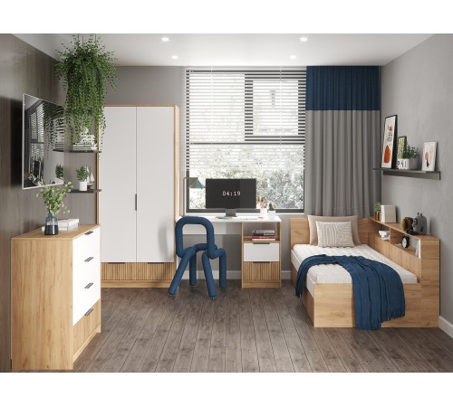 АЖ6 981 Стол письменный Ивис, дуб крафт золотой/белый