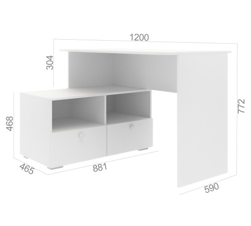 Стол письменный угловой Абрис 2 ящ 332.09, дуб адриатика синий/белый