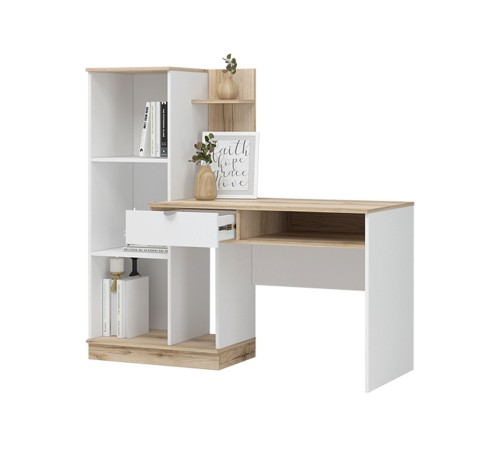 Письменный стол Юкки с надстройкой, белый/дуб делано