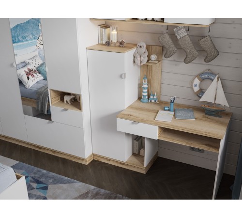 Письменный стол Юкки с надстройкой, белый/дуб делано