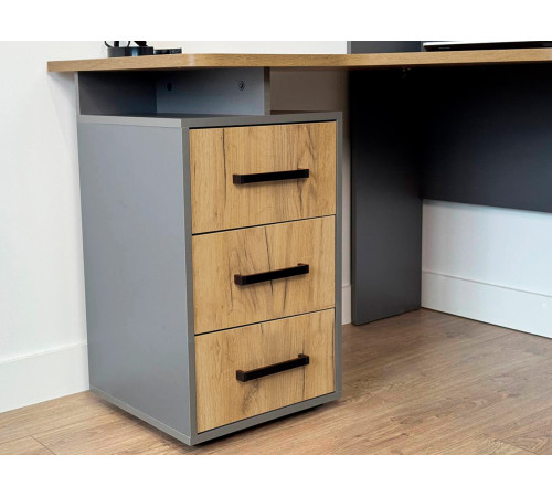 Стол компьютерный Лайт-2 угловой, графит/дуб крафт золотой