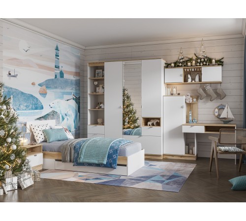 Письменный стол Юкки с надстройкой, белый/дуб делано