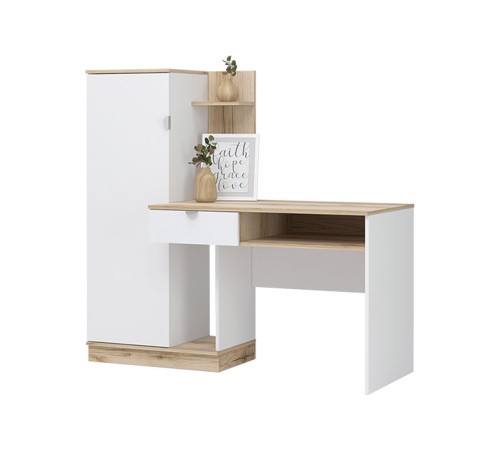 Письменный стол Юкки с надстройкой, белый/дуб делано