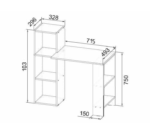 00-00115232 Стол-стеллаж Элис, дуб крафт золотой