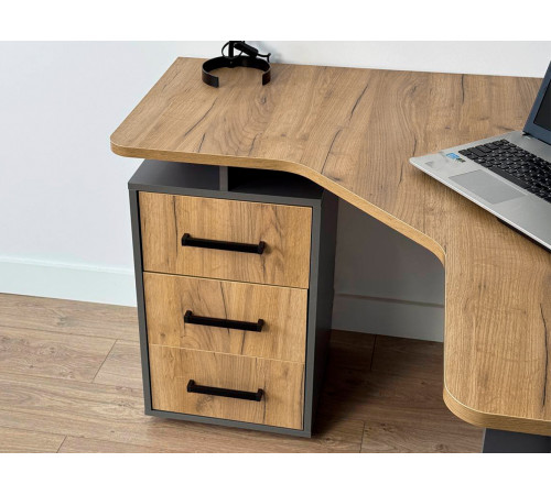 Стол компьютерный Лайт-2 угловой, графит/дуб крафт золотой