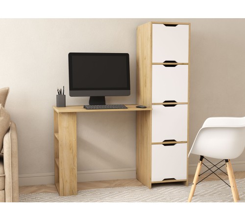 Письменный стол с дверцами Юнит, крафт/белый