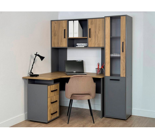 Стол компьютерный Лайт-2 угловой, графит/дуб крафт золотой