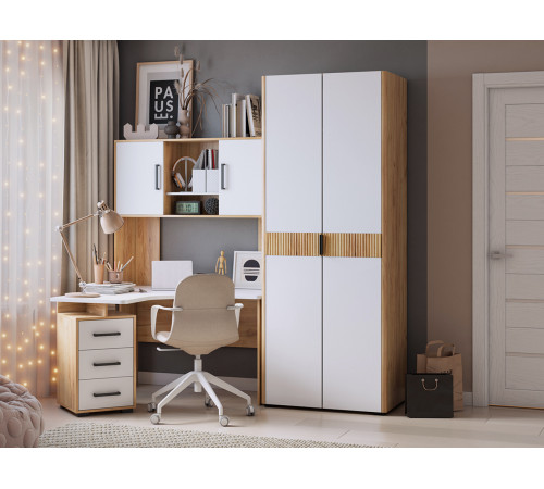 Стол компьютерный Лайт-2 угловой, дуб крафт золотой/белый