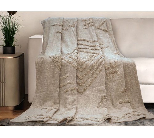 7020 Плед/Покрывало с элементами тафтинга, 180х200 см, бежевый