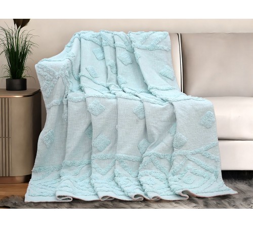 7018 Плед/Покрывало с элементами тафтинга, 180х200 см, голубой