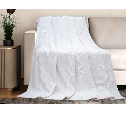 7019 Плед/Покрывало с элементами тафтинга, 180х200 см, белый