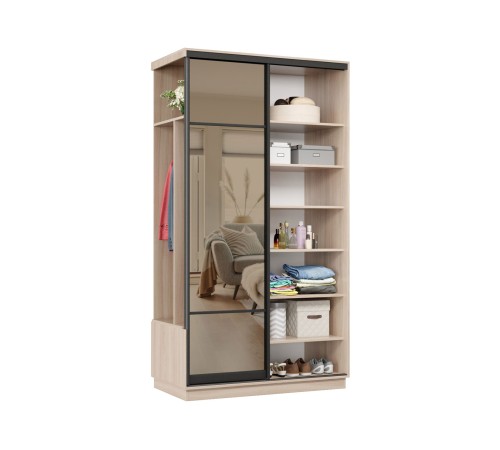 Прихожая-купе Маршал МИНИ 37 левая 220х100х45 (каркас белый 07, фасад 11 зеркало бронза ЗБ), профиль чёрный муар 07