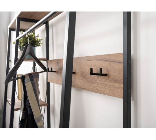 Прихожая Гранд 2, дуб крафт табачный/черный металл/черный кожзам