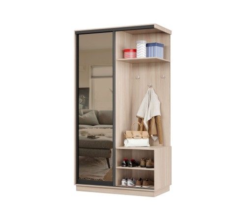 Прихожая-купе Маршал МИНИ 01 левая 220х100х45 (каркас белый 07, фасад 01 зеркало бронза ЗБ), профиль чёрный муар 07