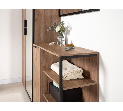 Прихожая Гранд 2, дуб крафт табачный/черный металл/черный кожзам