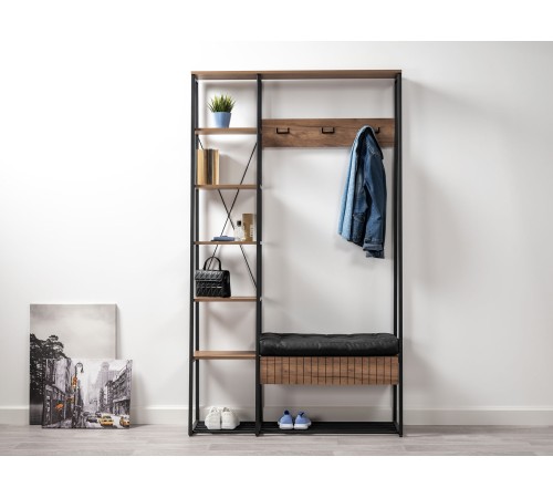 Прихожая Гранд N, дуб крафт табачный/черный металл/черный кожзам