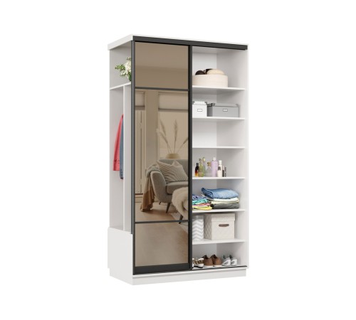 Прихожая-купе Маршал МИНИ 37 левая 220х100х45 (каркас белый 07, фасад 11 зеркало бронза ЗБ), профиль чёрный муар 07