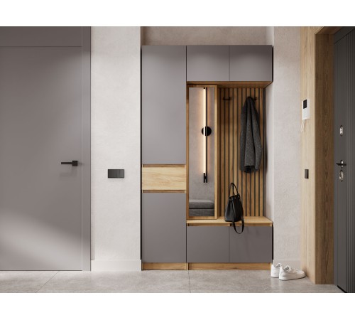 Прихожая Бостон Лайт 1, дуб крафт золотой/серый шифер