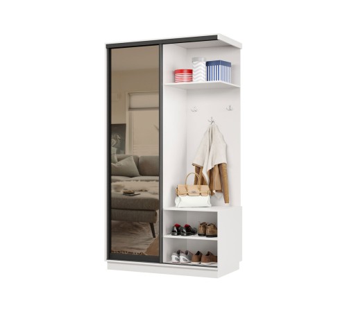 Прихожая-купе Маршал МИНИ 01 левая 220х100х45 (каркас белый 07, фасад 01 зеркало бронза ЗБ), профиль чёрный муар 07