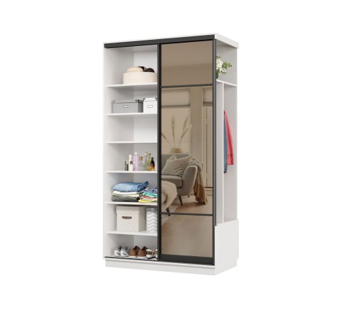 Прихожая-купе Маршал МИНИ 37 левая 220х100х45 (каркас белый 07, фасад 11 зеркало бронза ЗБ), профиль чёрный муар 07