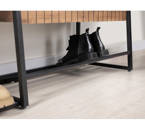 Прихожая Гранд 2, дуб крафт табачный/черный металл/черный кожзам