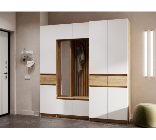 Прихожая Бостон Лайт 2, дуб крафт золотой/белый гладкий