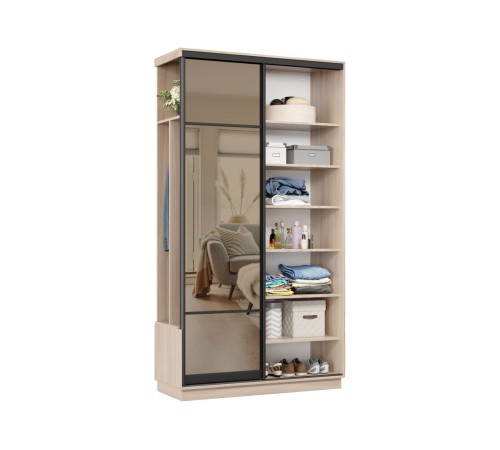 Прихожая-купе Маршал МИНИ 37 левая 220х100х45 (каркас белый 07, фасад 11 зеркало бронза ЗБ), профиль чёрный муар 07