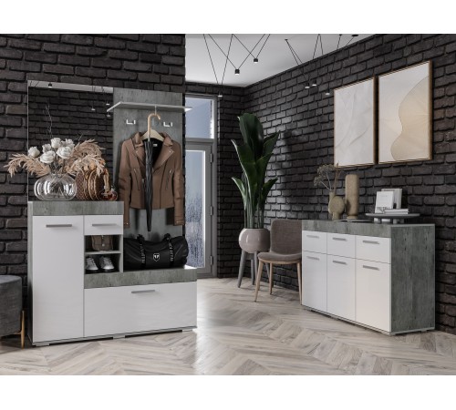 Прихожая Инстайл 3, бетон/белый