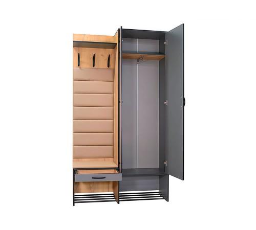 Прихожая Ольга 6, дуб крафт золотой/темно-серый/люкса бренди экокожа