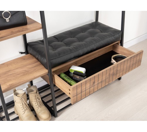 Прихожая Гранд N, дуб крафт табачный/черный металл/черный кожзам