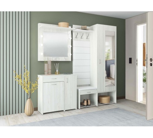 Прихожая с зеркалом Ольга-Милк 4, винтерберг/люкса милк экокожа