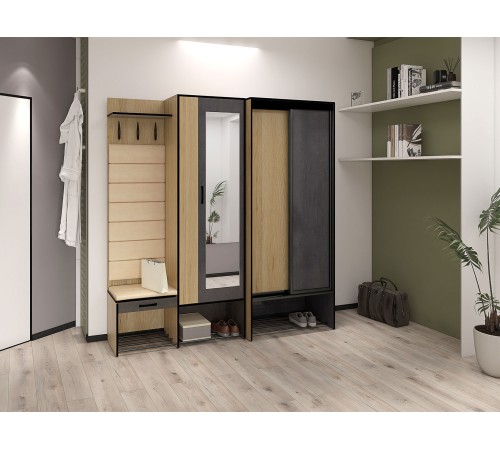 Прихожая Ольга 5, дуб крафт золотой/темно-серый/люкса бренди экокожа