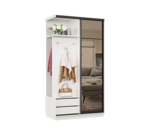 Прихожая-купе Маршал МИНИ 37 левая 220х100х45 (каркас белый 07, фасад 11 зеркало бронза ЗБ), профиль чёрный муар 07