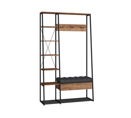 Прихожая Гранд N, дуб крафт табачный/черный металл/черный кожзам