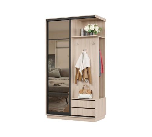 Прихожая-купе Маршал МИНИ 37 левая 220х100х45 (каркас белый 07, фасад 11 зеркало бронза ЗБ), профиль чёрный муар 07