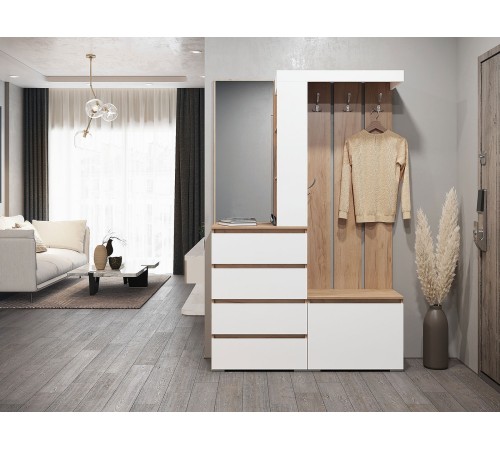 Прихожая Хелен, белый/дуб крафт золото