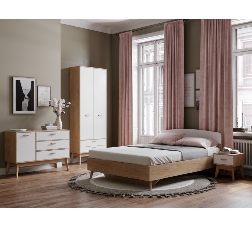 Тумба прикроватная Калгари, дуб светлый натуральный/белый матовый