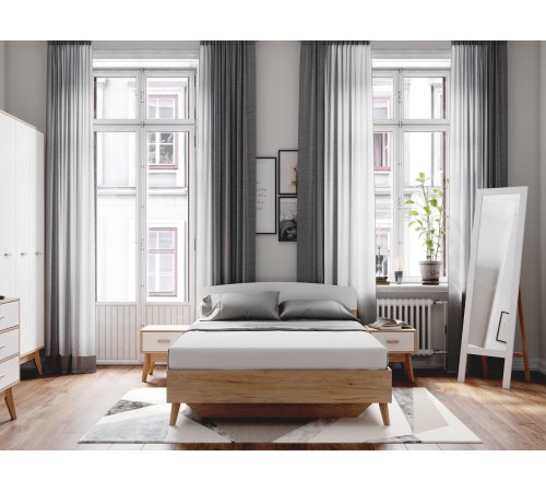 Тумба прикроватная Калгари, дуб светлый натуральный/белый матовый