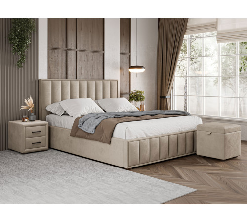 Тумба прикроватная Шерон, кремовый велюр 729