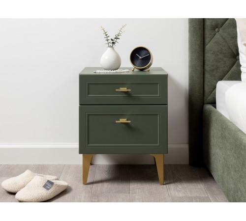 Тумба прикроватная Марион 16.14, дымчатый Зеленый/олива шагрень/белый шагрень